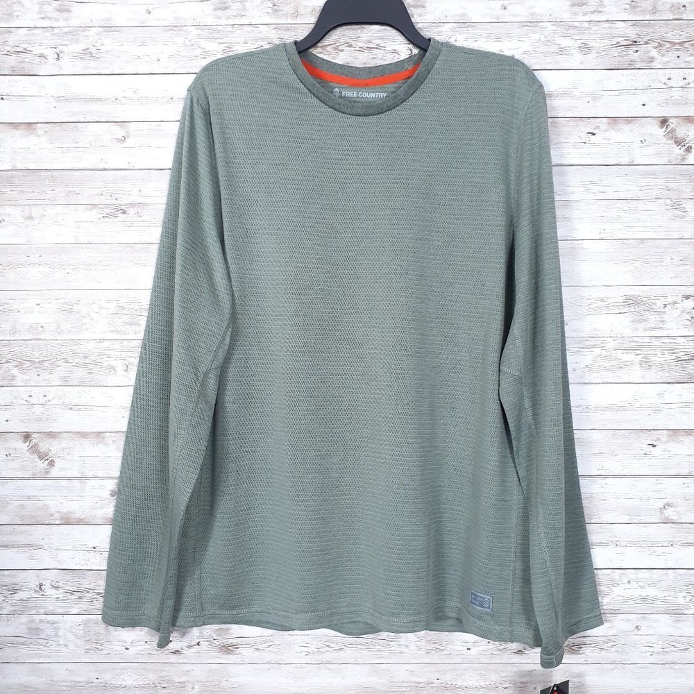 Free Country Mens Active Tee L Moisture Wicking Dried Sage 428